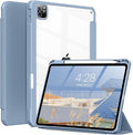 Case for iPad Pro 12.9 Inch (6th/5th/4th/3rd Generation 2022/2021/2020/2018) with Pencil Holder, Clear Transparent Back Shell Slim Stand Shockproof Tablet Cover, Auto Wake/Sleep, Blue
