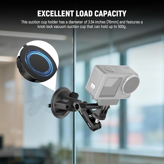 NEEWER Suction Cup Phone Holder & Camera Mount Compatible with GoPro DJI Insta360 iPhone, Car Phone Mount with Action Camera Adapter 360° Magic Arm for Vlogging Video Recording, CA158