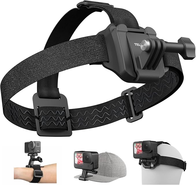 TELESIN Head Strap Mount with Cap Clip, Quick Release Head Belt Mount Compatible with GoPro Max/Hero 13/12/11/10/9/8, Insta360 X5, DJI Osmo Nano Action 5 Pro Action 4 3, AKASO and Most Action Cameras
