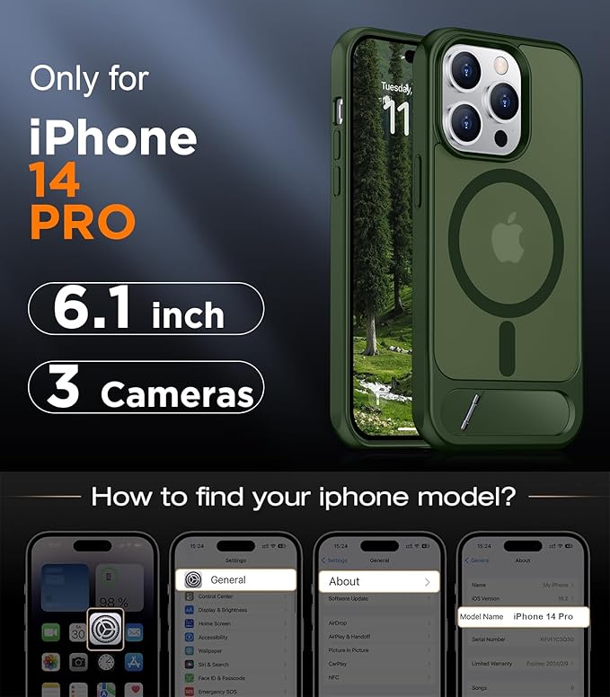 Magnetic Compatible with iPhone 14 Pro Case, [Built-in Invisible Kickstand][Compatible with MagSafe] [Military Grade Shockproof] Slim Translucent Matte Phone Case for iPhone 14 Pro 6.1"