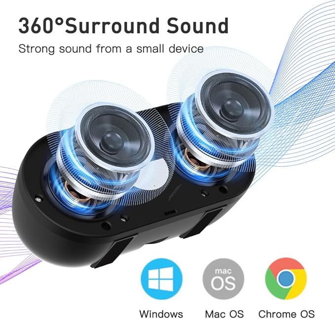 USB Computer Speaker with Built-in Microphone, Mini Soundbar Speaker for Desktop Laptop PC, Plug & Play USB Powered Small Sound Bar,Mini Speaker,360° Surround Sound for Gaming Music Movie