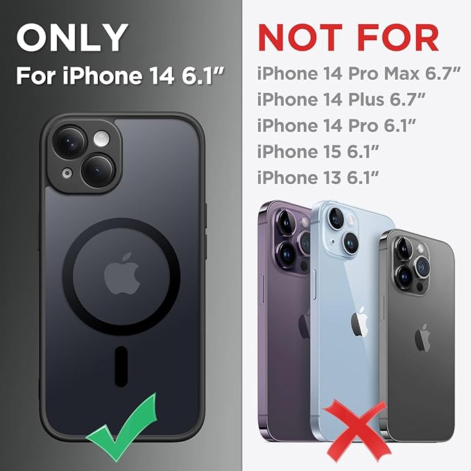CAPRARO Magnetic for iPhone 14 Case, [Compatible with MagSafe] [Full Camera Protection] Shockproof Protective Slim Translucent Matte Phone Case for iPhone 14 6.1'', Black