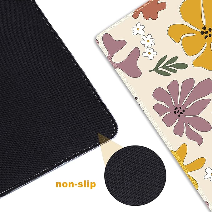 ARTSO Extended Gaming Mouse Pad, Cute XXL Large Keyboard Mat, Flower Long Mousepad Desk Decor Writing Pad Non Slip Rubber Base Stitched Edges for Office, Home, 35.4×15.7 in