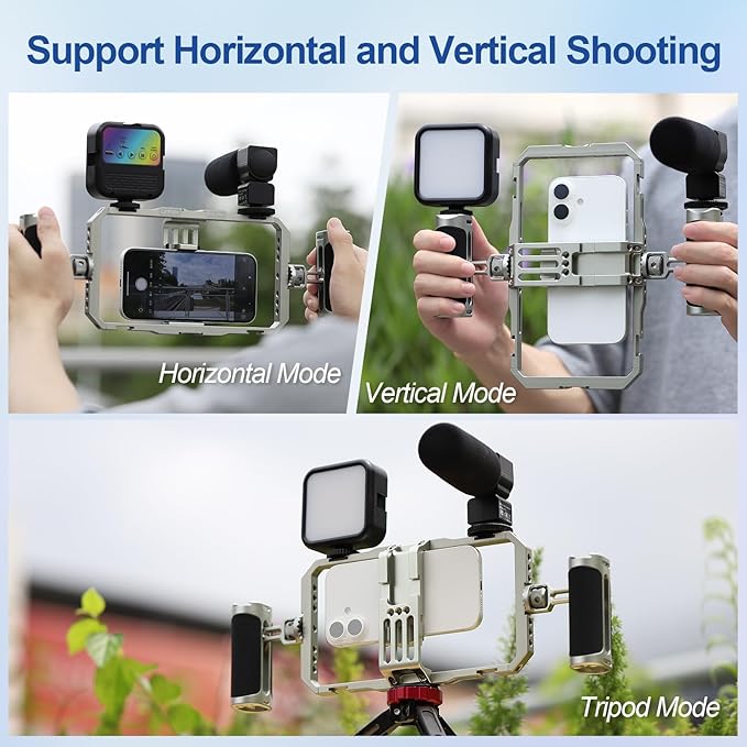 Leftfoto Universal Aluminum Phone Stabilizer Cage Smartphone Video Rig with Dual Handles for iPhone 17 Promax1615 Mini Pro Max 8 Plus for Samsung for Huawei Mate,for Vlogging/Video Shooting