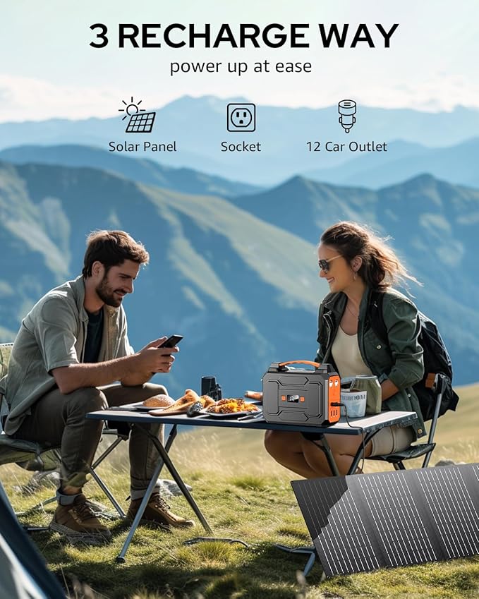 Solar Powered Generator 200W Peak/100W Rated, Portable Solar Generator Power Station with Solar Panels 40W Included, 146Wh Solar Power Bank with AC Outlet 110V for Home Use Camping Outdoor Adventure