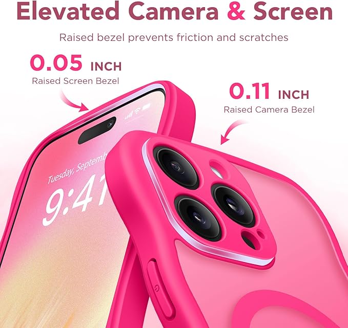 CAPRARO Cute for iPhone 13 Pro Case, Compatible with MagSafe, [Curly Wave Edge] [Full Camera Protection] [14 FT Drop Protection] Magnetic Phone Case for 13 Pro 6.1 Inch, Hot Pink