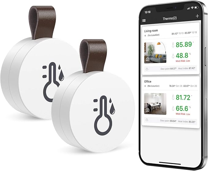 ORIA Thermometer Hygrometer, Wireless Humidity Temperature Sensor Mini with Data Export and Alert, Temp Humidity Monitor for House, 2 Pack