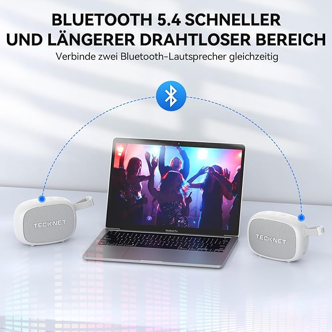 TECKNET Portable Bluetooth Speaker with Deep Bass, IP67 Waterproof Shower Speaker, 30H Playtime, Magnetic Design, TWS Pairing Wireless Speaker for Home & Outdoor,White,New
