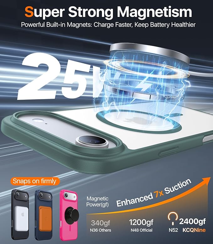 Magnetic for iPhone Air Case 2025,[Anti-Slip][Compatible with MagSafe][Military Grade Drop Protection] Shockproof Protective Translucent Matte Phone Case for iPhone 17 Air Case,Night Green