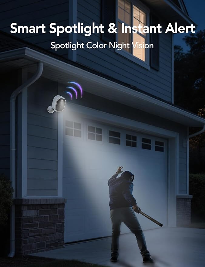 GNCC Solar Security Camera Wireless Outdoor, 2K Battery Powered Camera with Solar Panel, 5G&2.4GHz WiFi, Spotlight Color Night Vision, AI Motion Detection, Siren Alarm, Cloud/SD Storage (White-1 Pack)