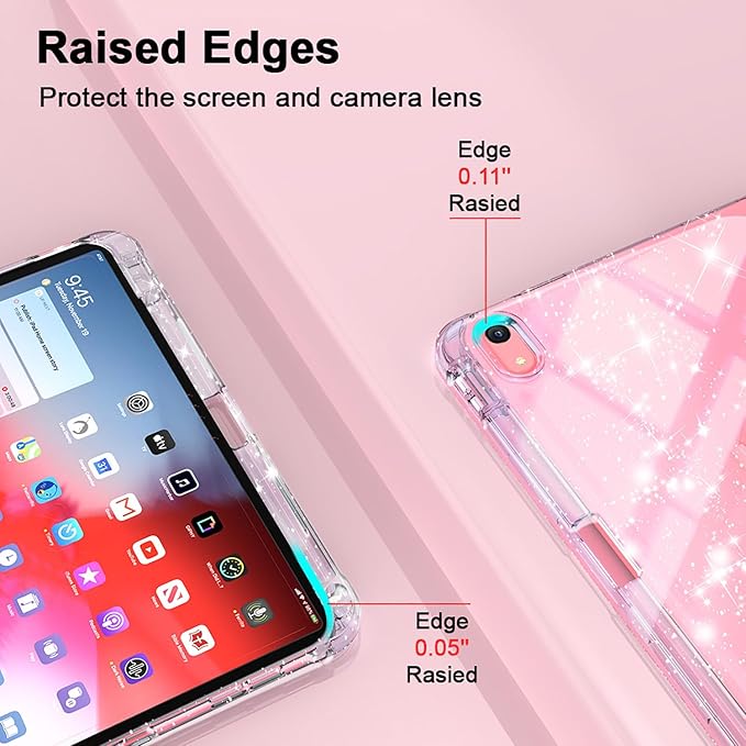 Glitter Case for iPad (A16) 11th Generation 11 Inch (2025), iPad 10th Generation 10.9 Inch (2022), Slim Fit Trifold Stand Auto Sleep Wake Not-Yellowing Clear Back Cover with Pencil Holder,Pink