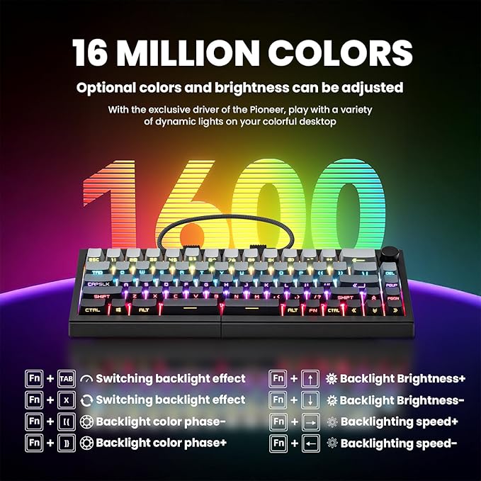ZORNHER ST68 Ergonomic Split Keyboard,65% Wireless Gaming Keyboard with Knob,65% Black Hot-Swappable Mechanical Keyboards for Win/Mac,Linear Switches,RGB Backlit