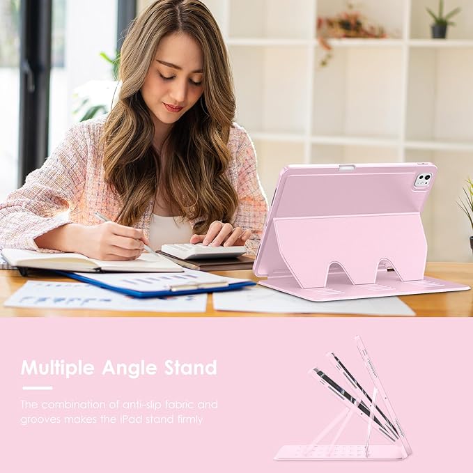 VIKESI Case for iPad iPad Pro 13-inch M5 or M4 Released in 2025 or 2024,Multiple Angles Magnetic Stand Cover,Shockproof Soft Back,Pencil Holder,and Auto Sleep/Wake,Pink