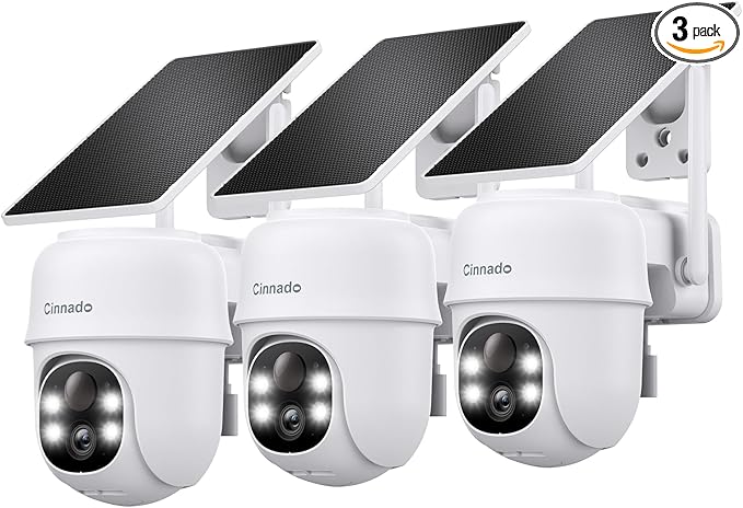 Cinnado 2K Cameras for Home Security-2.4G WiFi Outdoor Camera Wireless Solar/Battery Powered, 360° Viewing, Human Detection, Color Night Vision, Cloud/SD Storage B6 (B6-White-3pack-2.4G)