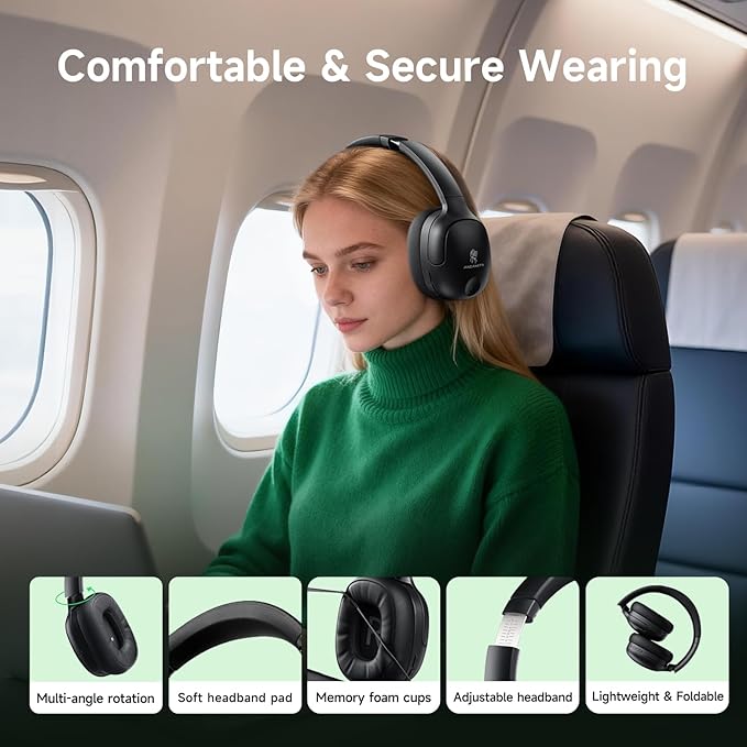 Hybrid Active Noise Cancelling Headphones, Wireless Over Ear Bluetooth, 50H Long ANC Playtime, Rotatable and Foldable, HiFi Audio Deep Bass, Customized EQ via APP, Transparency Mode (Black)