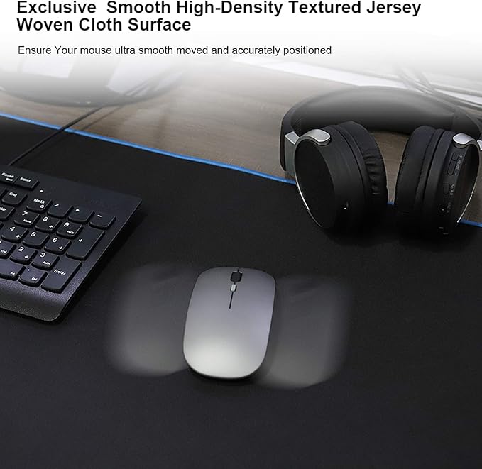 Large Gaming Mouse Pad(35.4x15.7x0.16in), Black Thick Computer Extended Mousepad for Laptop, 35% Larger Smooth Keyboard Mat with Non Slip Blue Rubber Base, Desk Pad with Durable Stitched Edges
