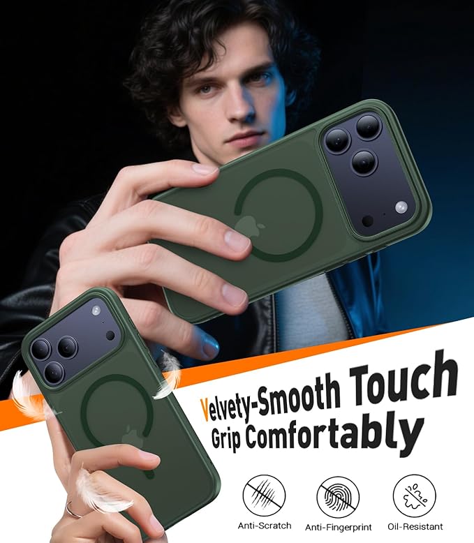 Magnetic for iPhone 17 Pro Max Case,[Anti-Slip][Compatible with MagSafe][Military Grade Drop Protection] Shockproof Protective Translucent Phone Case for iPhone 17 Pro Max Case,Forest Green