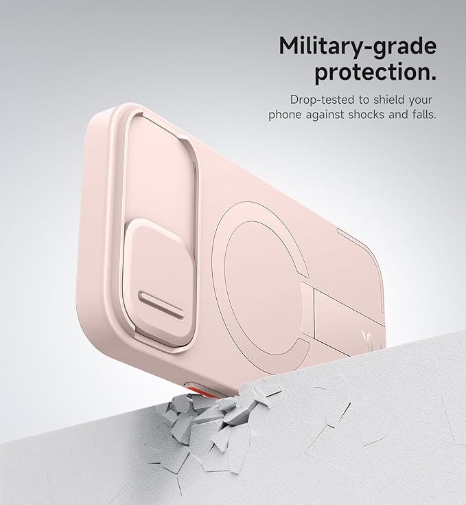 SURITCH for iPhone 13/14 Case with Slide Camera Cover and Adjustable Kickstand, Compatible with MagSafe Protective Cover 6.1 Inch,Pink (ONLY Compatible with iPhone 13/14)
