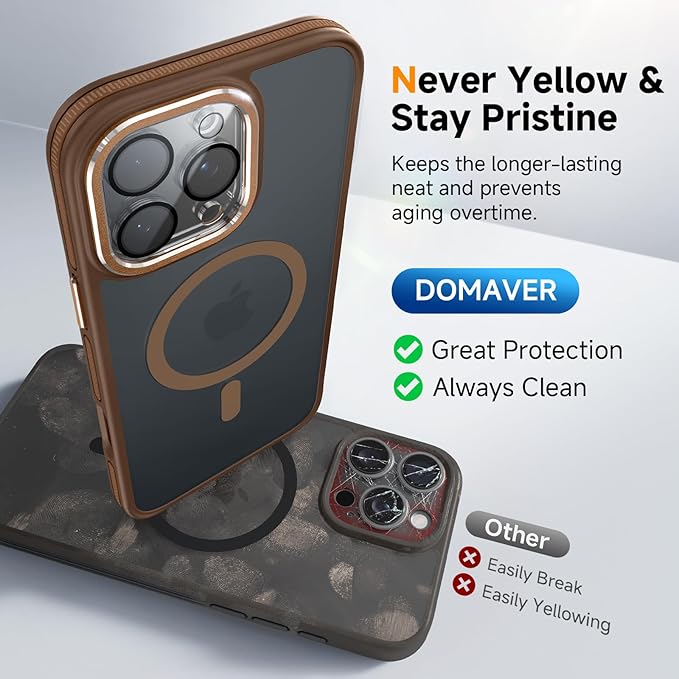 Magnetic 3 in 1 for iPhone 16 Pro Max Case, [Omni-Directional Protection] with 1x Screen Protector + 1x Camera Cover, [Seamless Work with Magsafe] Protective Silm Case for iPhone 16 Pro Max Brown