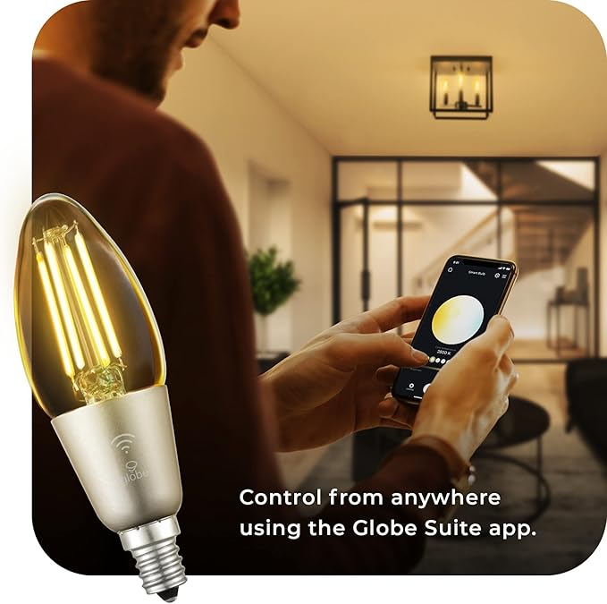 Globe Electric Wi-Fi Smart 4.5W (40W Equivalent) Straight Filament Tunable White Clear LED Light Bulb, No Hub Required, Voice Activated, Energy Star, 2000K - 5000K, Vintage Edison Style, 350 Lumns
