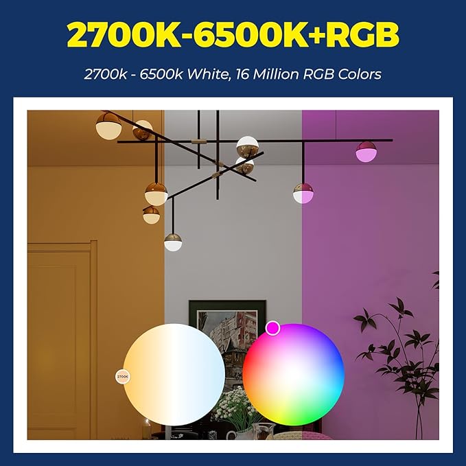 Lightinginside E12 Smart Light Bulbs 50W Equiv., G16.5 RGBCW Candelabra Chandelier Ceiling Fan Smart Bulb Works with Alexa/Google Home/SmartLife, 5W 550LM, 2.4G WiFi Bluetooth Bulb, ETL Listed, 1PC