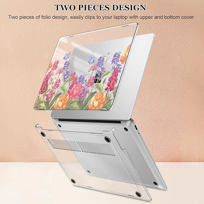 Case for 13 Inch Microsoft Surface Laptop 2025 Release 2095, Lightweight Scratch-Resistant Pattern Plastic Hard Shell Case for Microsoft Surface Laptop 13 2095 Cover, Pink & Purple Flowers