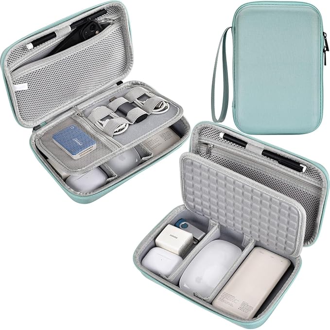 Hard Travel Electronic Organizer Case for MacBook Power Adapter Chargers Cables Power Bank Apple Magic Mouse Apple Pencil USB Flash Disk SD Card Hard Drive Shockproof Accessories Carrying Bag, Green