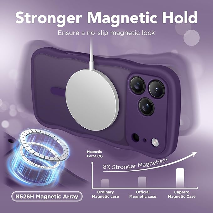 CAPRARO Magnetic for iPhone 17 Pro Case for Women Girls, Upgraded [Full Camera Protection] [Compatible with MagSafe] Cute Wave Translucent Matte Phone Case for iPhone 17 Pro, Deep Purple
