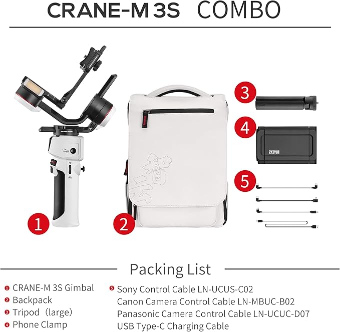 Zhiyun Crane-M3S Combo 3-Axis Handheld Gimbal Stabilizer for Mirrorless Camera Smartphone Action Cams,Phone Clip Tripod Backpack Included,All in One Design