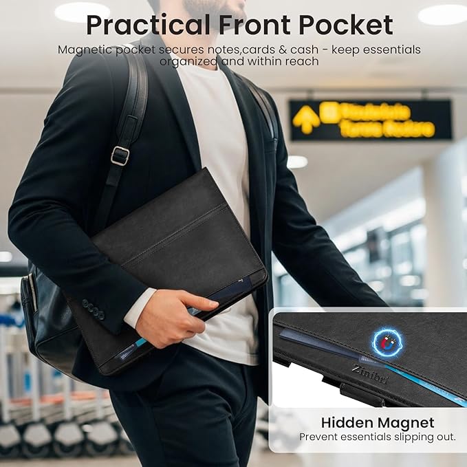 Handcrafted Case for iPad Air 13 Inch M4/M3/M2 (2026/2025/2024) with Pencil Holder & Hand Strap & Pocket,Magnetic Clasp,Multi Angles Stand,Protective Folio Cover,Auto Sleep/Wake,Black
