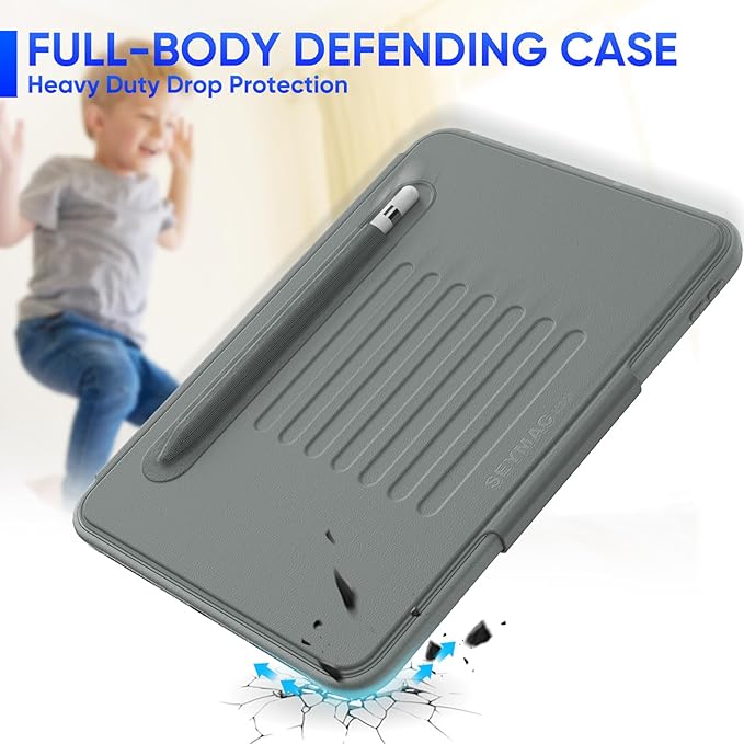 SEYMAC stock Case for iPad (A16) 11th/10th Generation 11''/10.9'', Strong Magnetic Auto Sleep Shockproof Case with Absorbing Multi-Angles Stand, Pen Holder, Card Slot (Gray)