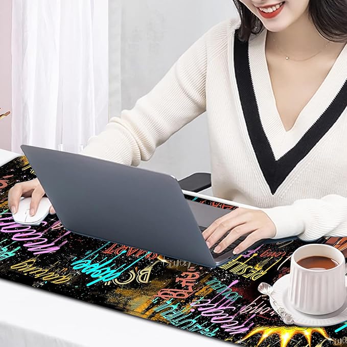 Large Mouse Pad, 31.5 x 11.8in Extended Gaming Mouse Pad with Stitched Edges,XXL Mousepad Protector Non Slip Rubber Base for Office Home Writing Mat,African American Black Women Graffiti Girl Desk Mat