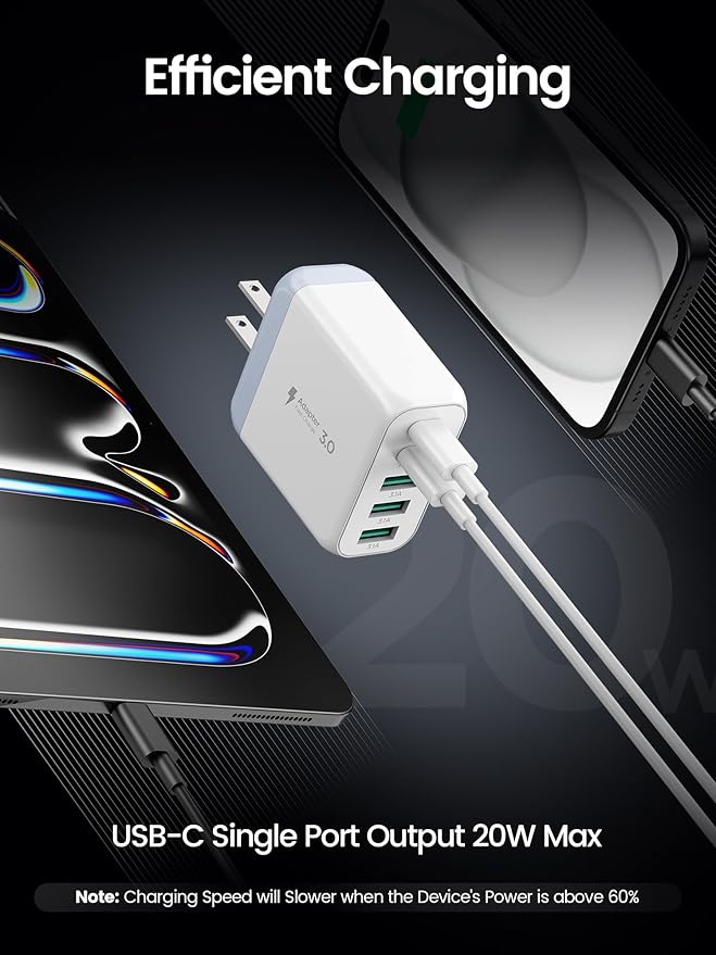 EIZLXQ USB C Charger Block,50W 5-Port Fast Wall Charger,Dual Type-C & USB-A Multiport Charging Cube for iPhone 17/16/15/14/13 Pro Max,iPad,Samsung Galaxy–2 Pack,White