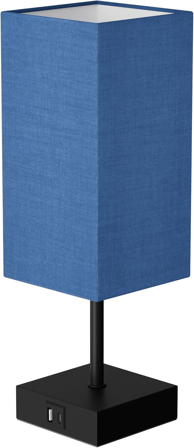 Bedside Table Lamp for Bedroom, 3 Way Dimmable Touch Lamp with USB C+A Charging Ports, Small Nightand Lamps for Bedroom Decor, Living Room, LED Bulbs Included, Upgraded Navy Blue