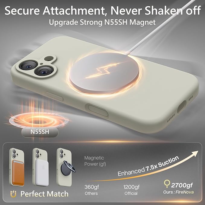 FireNova Magnetic for iPhone 17 Case, Compatible with MagSafe, [Integrated Silicone Camera Control Button] [Camera Protection] Anti-Scratch Microfiber Lining Phone Case, 6.3", Stone