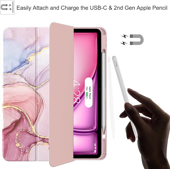 Soke Case for iPad Air 13 Inch (M4/M3/M2,2026-2024), iPad Pro 12.9" 6th/5th Generation with Pencil Holder(2021 2022 Release)-[Apple Pencil Charging + Auto Wake/Sleep] Soft Back Cover, Dreamy Marble