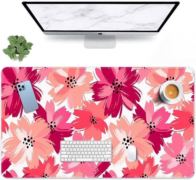 Britimes Large Gaming Mouse Pad Abstract Pink Flower Non-Slip Desk Pad Keyboard and Mouse Desk Mat for Gamer, Office & Home, 31.5 x 15.7 in