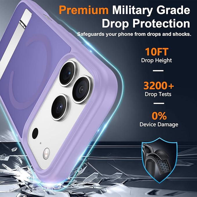 SPIDERCASE Magnetic for iPhone 17 Pro Max Case,with [3 Stand Ways] [Military Grade Drop Protection] with Invisible Stand Shockproof Slim Case for iPhone 17 Pro Max 6.9",Light Purple