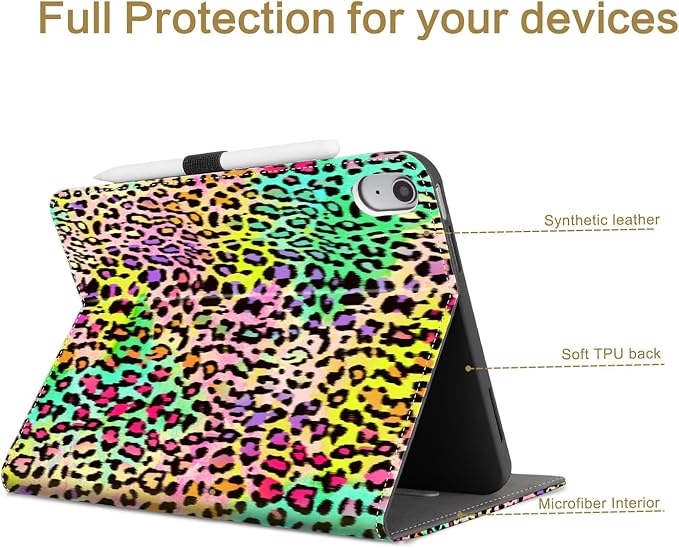 Vimorco Case for iPad (A16) 11th Generation 2025, for iPad 11th/10th Generation Case, Pencil Holder & Hand Strap & Pocket, Multiple Stand Protector PU Leather Shell Cover, Auto Wake/Sleep, Leopard