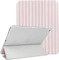 Lovmooful Compatible for iPad 9/8/7 (10.2-Inch,2021/2020/2019 Model,9th/8th/7th Generation) Case with Pencil Holder Cute Striped with Aesthetic Design Soft TPU Trifold Stand Protective-Pink&White