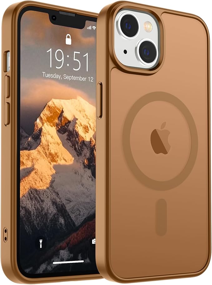 SUPFINE Magnetic for iPhone 15 Plus Case & iPhone 14 Plus Case(Compatible with MagSafe)(Military Grade Drop Protection) Slim Translucent Shockproof with Anti-Fingerprint Phone Case,Brown
