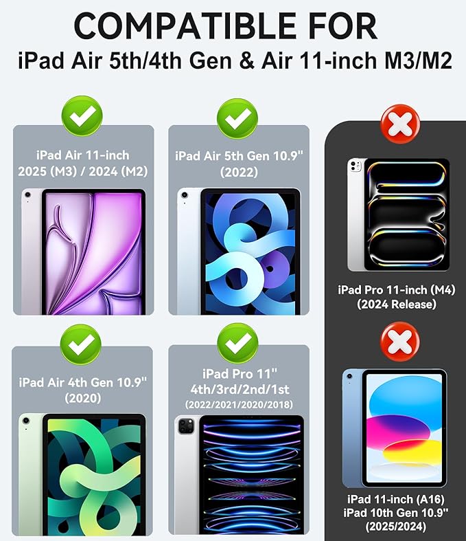 ZoneFoker Case for iPad Air 11-inch M3/ M2 (2025/2024), iPad Air 5th/4th Generation 10.9'' (2022/2020), iPad Pro 11 (4th/3rd/2nd/1st Gen), Multi-Angle Stand Cover with Pencil Holder, Marble Purple