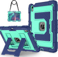 Kids Friendly Case for iPad Air 11 Inch M4 M3 M2 2026/2025/2024 Case with Pencil Holder & Shoulder Strap, Military Grade Shockproof Kickstand Hard Shell Protective Cover,Blue+Mint