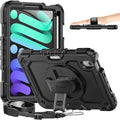 Timecity Case for iPad mini 7 (A17 Pro) 8.3 inch 2024, for iPad mini 6, Protective Case with Screen Protector, Pencil Holder, Rotating Stand & Handle Strap for iPad mini 7th/6th Generation - Black