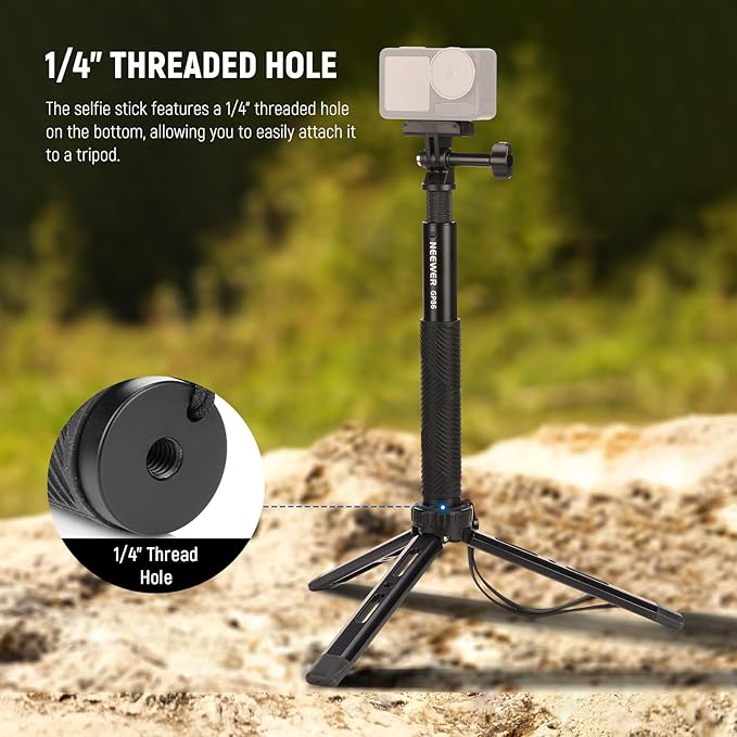 NEEWER Extension Rod Kit Compatible with DJI OSMO Action 5 Pro 4 3 GoPro Insta360 AKASO, 27.8" Invisible Selfie Stick, Action Camera Adapter & Magnetic Quick Release Mount for Video Recording, GP-86