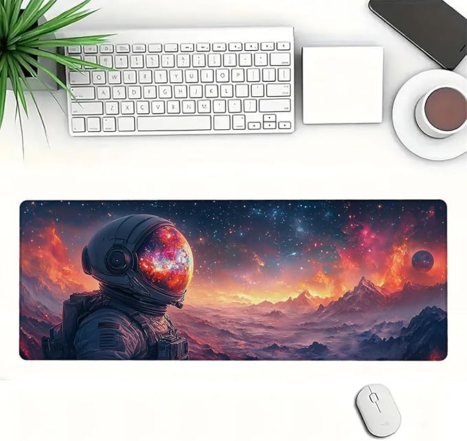 Astronaut Mouse Pad Large Space Galaxy Planet Colorful Mousepad XL Large Gaming Mouse Pad Laptop Keyboard Mat Desk Pad Ideal for Office, Home, or Remote Work 31.5x11.8 Inch