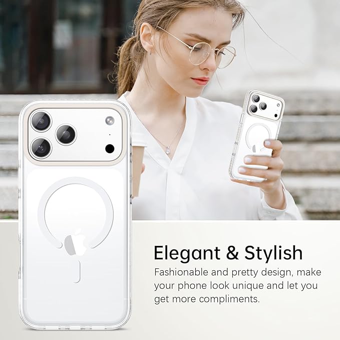 BENTOBEN Magnetic for iPhone 17 Pro 6.3" Case, Compatible with Magsafe Military Shockproof Protective Cute Transparent Slim Anti-Yellowing Phone Case for iPhone 17 Pro Cover, Clear White