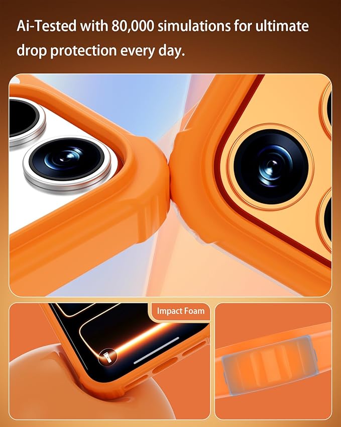 for iPhone 17 Pro Case, Magnetic Shockproof Matte Semi-Transparent Orange Cover, Compatible with MagSafe, Durable Anti-Fingerprint Anti-Scratch 3-in-1 Set Phone Case