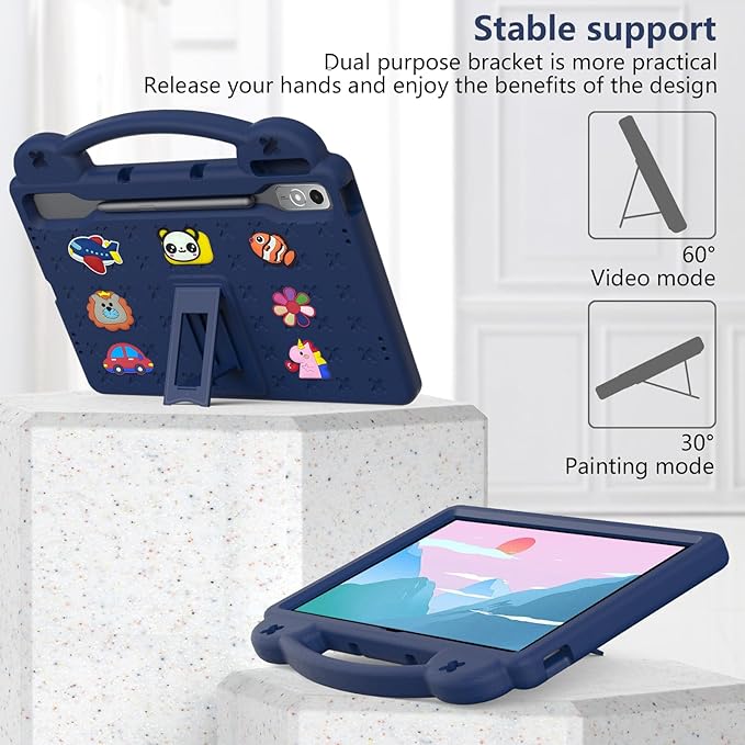 AKABEILA Compatible with Lenovo Tab P12 12.7 inch(2023) Tablet Case, Lightweight Shockproof Protective Case with Shoulder Strap & Stand Handle for Girl Kid Gift - Navy Blue
