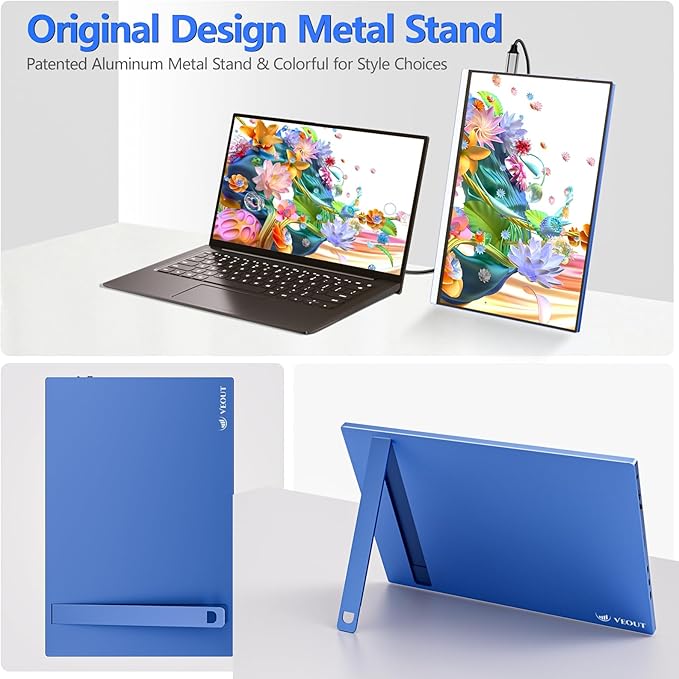 Veout Portable Monitor 16" 1200P FHD Dual USB-C/HDMI Ultra-Slim Travel Monitor with Kickstand & Speakers, 16:10 IPS External Second Screen Compatible with Laptop, Mini PC, MacBook, PS, Switch